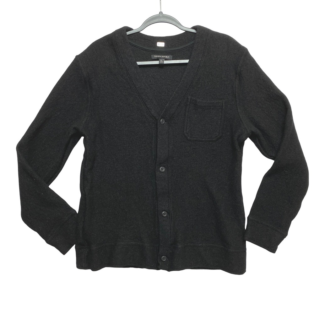 Banana Republic Sweater Cardigan Mens XL Black Button Front Wool Blend